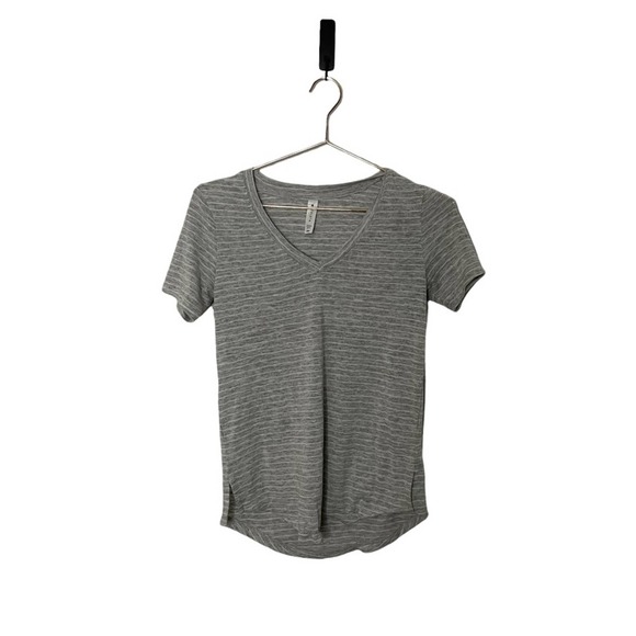 Athleta Tops - Athleta Breezy Striped Scoop V Tee Heather Gray XXS